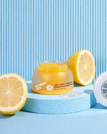 SATURDAY SKIN Yuzu Vitamin C Sleep Mask with yellow mask texture